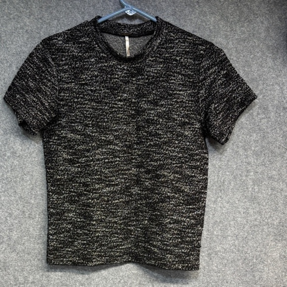 Free People tweed Black and White  short sleeve Knit T-Shirt top Small